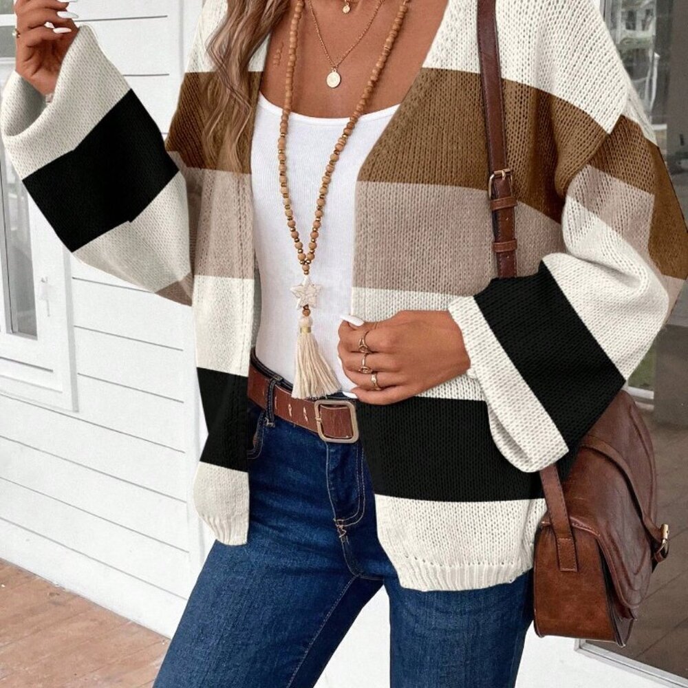 White Casual Women's Contrast Cardigan - Picture 5 of 6